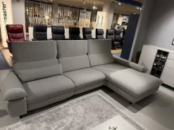 himolla Ecksofas|Ecksofa Comfortmaster Spektra 1487 Stoff Loop 02 Jet Hellgrau Metallkufe Anthrazit Motorisch Verstellbar