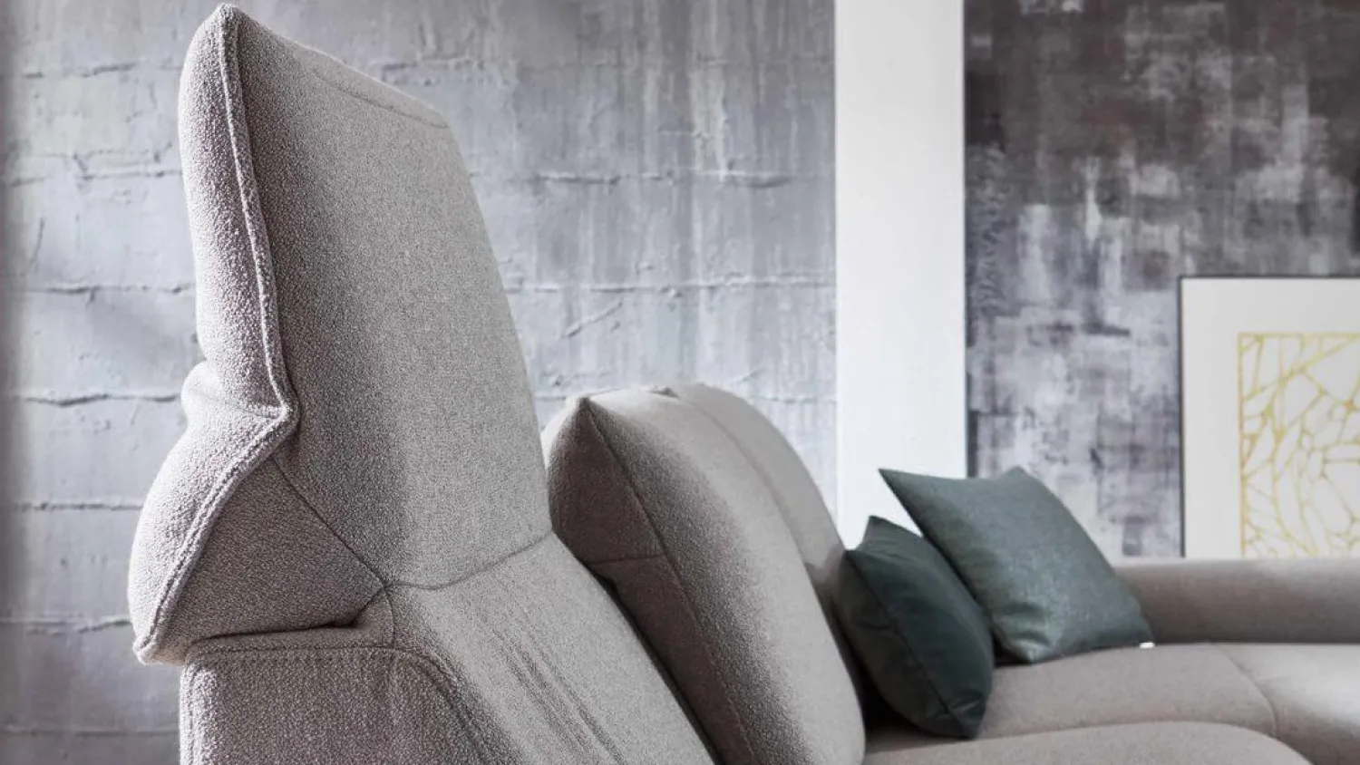 himolla Ecksofas|Ecksofa Comfortmaster Spektra 1487 Stoff Loop 02 Jet Hellgrau Metallkufe Anthrazit Motorisch Verstellbar