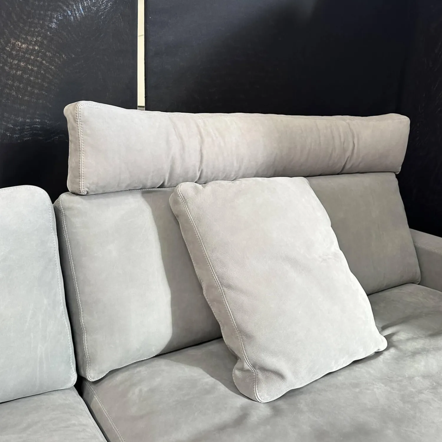 COR Ecksofas|Ecksofa Conseta Leder 682 Elefantengrau Schmalfuß Edelstahl Inklusive Kopfstütze Und 2 Armlehnenkissen