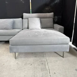 COR Ecksofas|Ecksofa Conseta Leder 682 Elefantengrau Schmalfuß Edelstahl Inklusive Kopfstütze Und 2 Armlehnenkissen