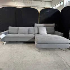 COR Ecksofas|Ecksofa Conseta Leder 682 Elefantengrau Schmalfuß Edelstahl Inklusive Kopfstütze Und 2 Armlehnenkissen