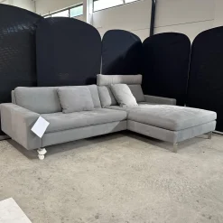 COR Ecksofas|Ecksofa Conseta Leder 682 Elefantengrau Schmalfuß Edelstahl Inklusive Kopfstütze Und 2 Armlehnenkissen