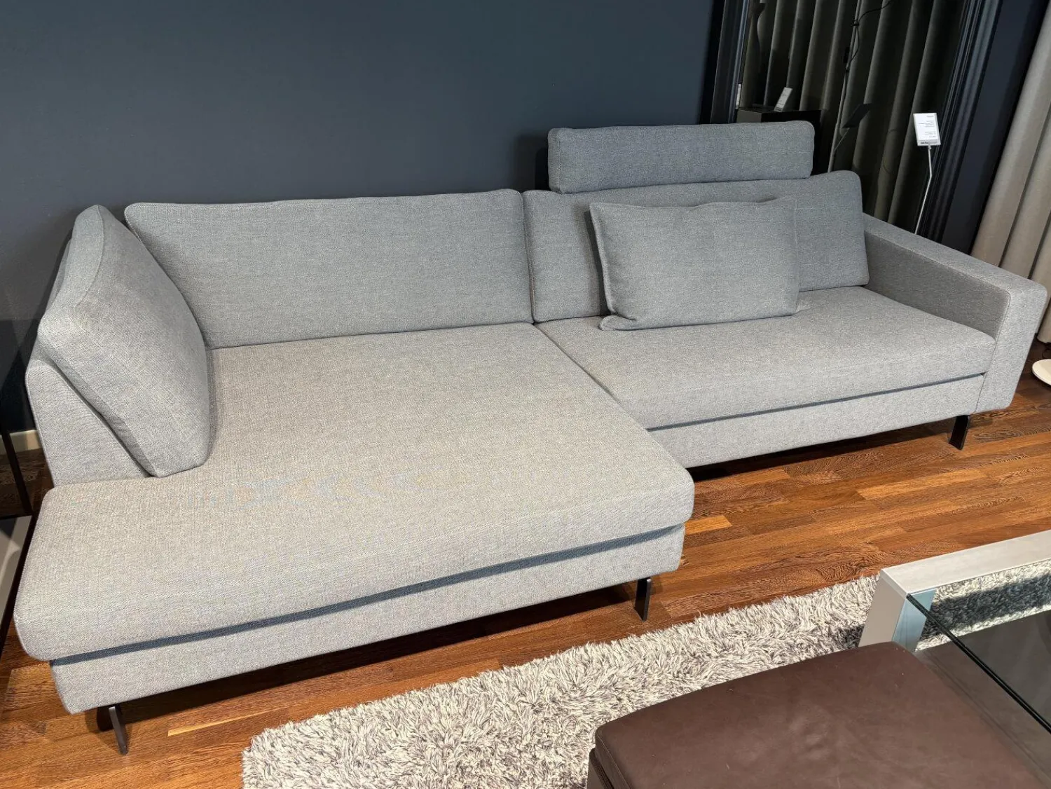 COR Ecksofas|Ecksofa Conseta Stoff 9131 Anthrazit mit Kissen und Kopfstütze