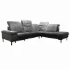 Paul Lindberg Ecksofas|Ecksofa Deno PL Leder W9 Schwarz Füße Metall Schwarz Mit Relaxmotor