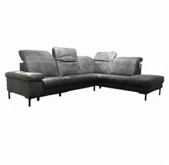 Paul Lindberg Ecksofas|Ecksofa Deno PL Leder W9 Schwarz Füße Metall Schwarz Mit Relaxmotor