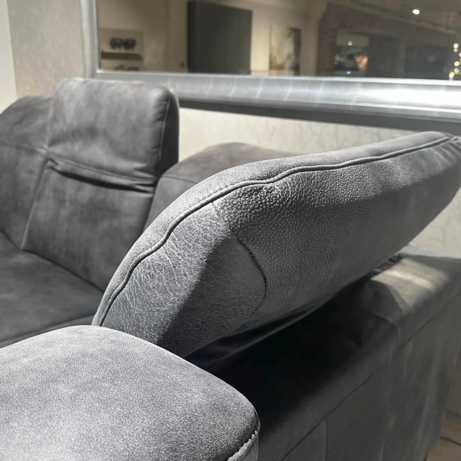 Paul Lindberg Ecksofas|Ecksofa Deno PL Leder W9 Schwarz Füße Metall Schwarz Mit Relaxmotor