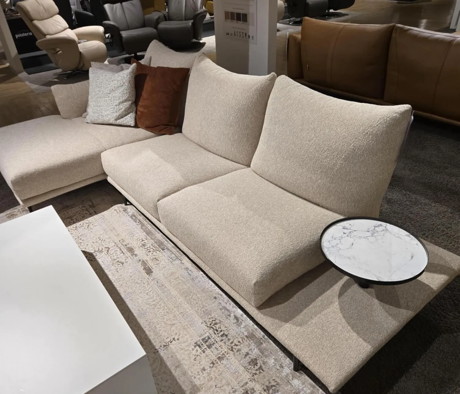 Calia Italia Ecksofas|Ecksofa Dragees Stoff Flash Dance Strech 202 Sabbia Beige Fuß Metall Graubraun Ricamo Inklusive Kissen