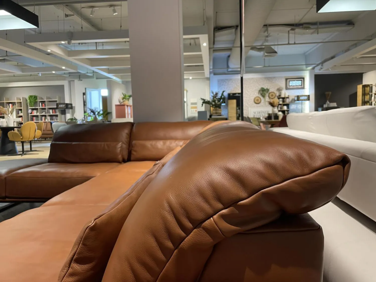 DSign Ecksofas|Ecksofa Corvo R Leder L155 68 Cognac Braun Kufe Anthrazit Mit Festem Hocker
