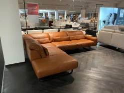 DSign Ecksofas|Ecksofa Corvo R Leder L155 68 Cognac Braun Kufe Anthrazit Mit Festem Hocker