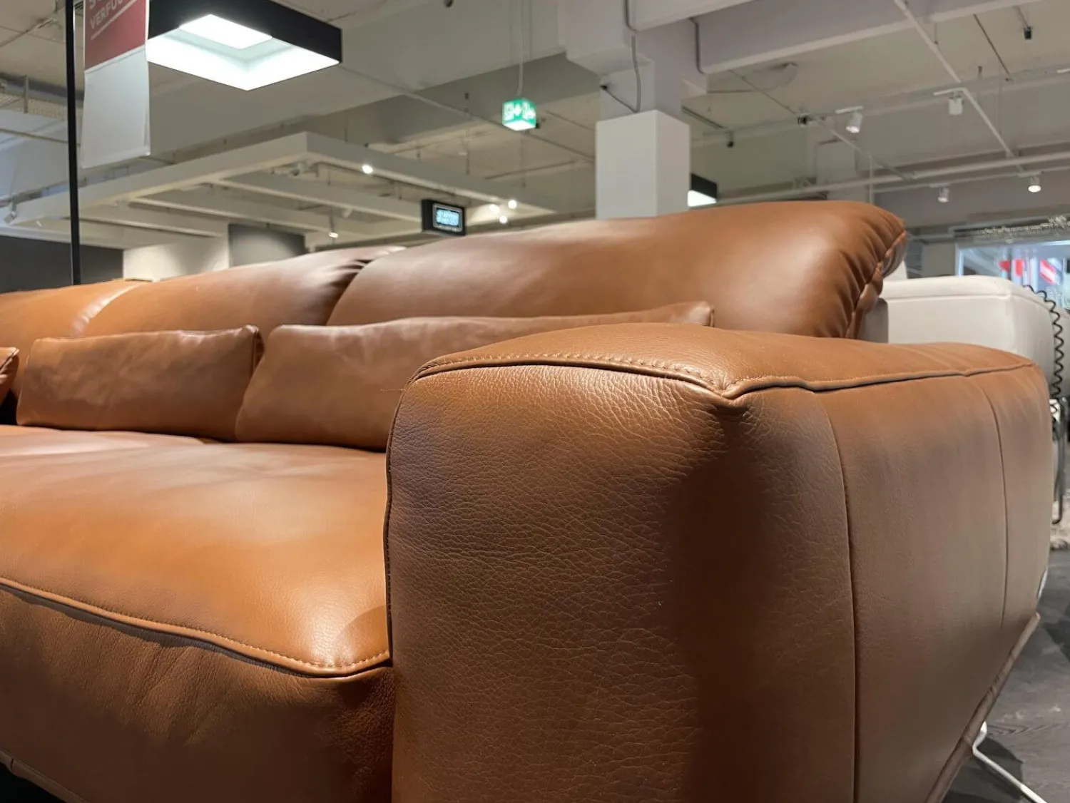 DSign Ecksofas|Ecksofa Corvo R Leder L155 68 Cognac Braun Kufe Anthrazit Mit Festem Hocker