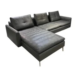 Artanova Ecksofas|Ecksofa Dyo Leder L3162G Silky Grau Fuß Aluminium Matt Gebürstet Mit Wendekissen