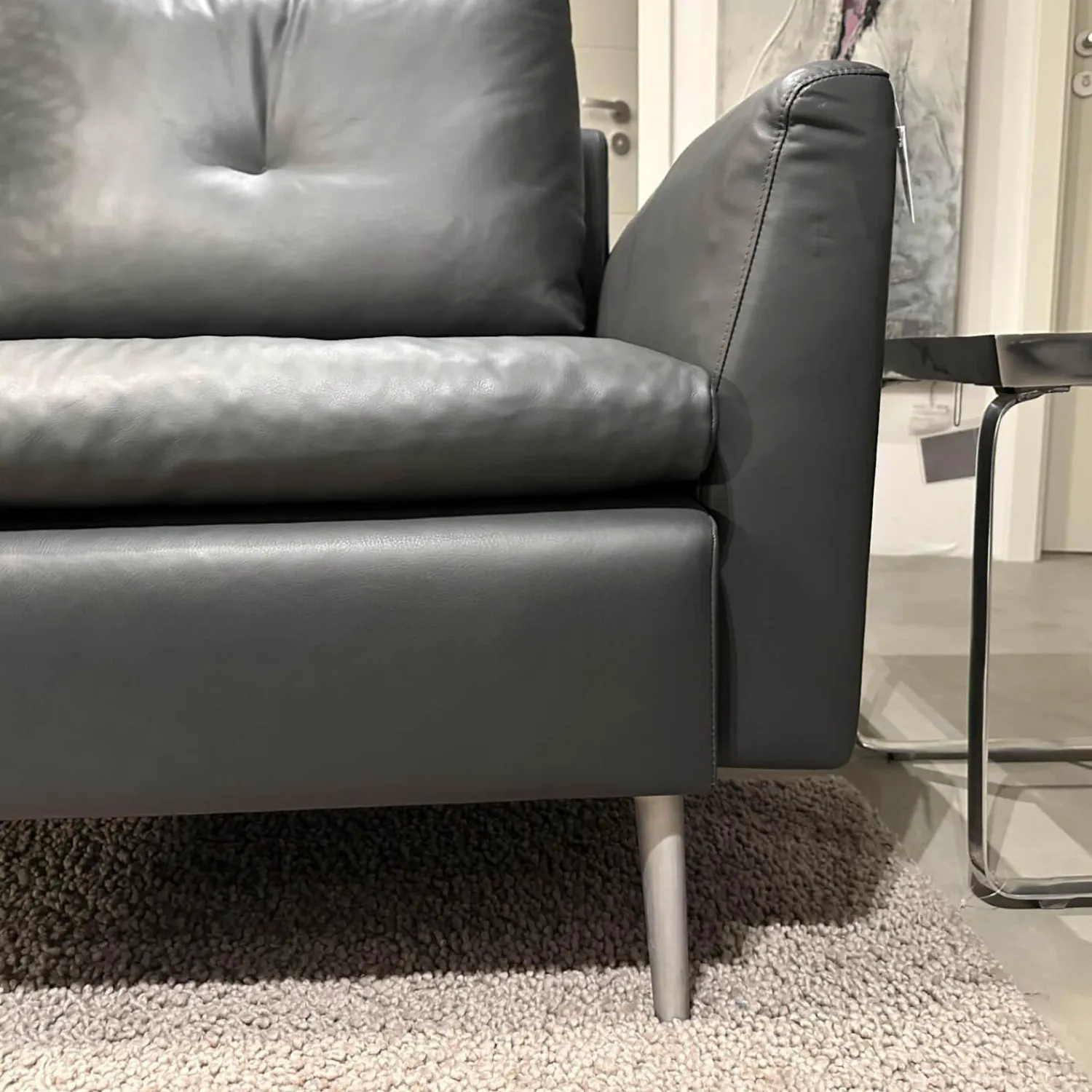 Artanova Ecksofas|Ecksofa Dyo Leder L3162G Silky Grau Fuß Aluminium Matt Gebürstet Mit Wendekissen