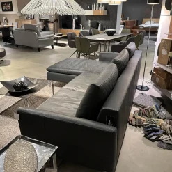 Artanova Ecksofas|Ecksofa Dyo Leder L3162G Silky Grau Fuß Aluminium Matt Gebürstet Mit Wendekissen