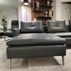 Artanova Ecksofas|Ecksofa Dyo Leder L3162G Silky Grau Fuß Aluminium Matt Gebürstet Mit Wendekissen