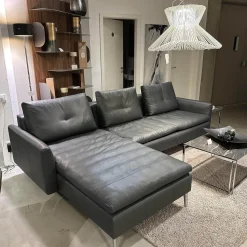 Artanova Ecksofas|Ecksofa Dyo Leder L3162G Silky Grau Fuß Aluminium Matt Gebürstet Mit Wendekissen