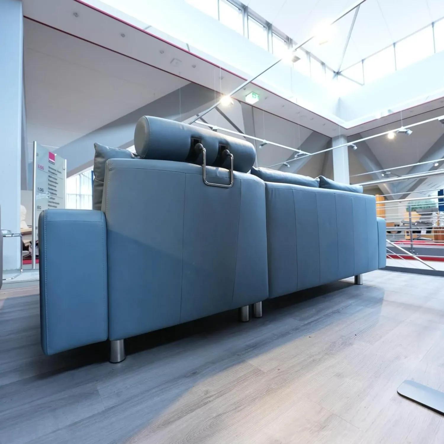 Stressless Ecksofas|Ecksofa E 200 Leder Paloma Sparrow Blue Blau Füße Metall Mit Kopfstütze