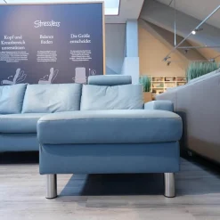 Stressless Ecksofas|Ecksofa E 200 Leder Paloma Sparrow Blue Blau Füße Metall Mit Kopfstütze