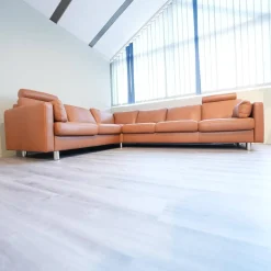 Stressless Ecksofas|Ecksofa E600 Leder Noblesse 37 Tigereye Braun Stahlfuß Mit Kissen Und Kopfstützen