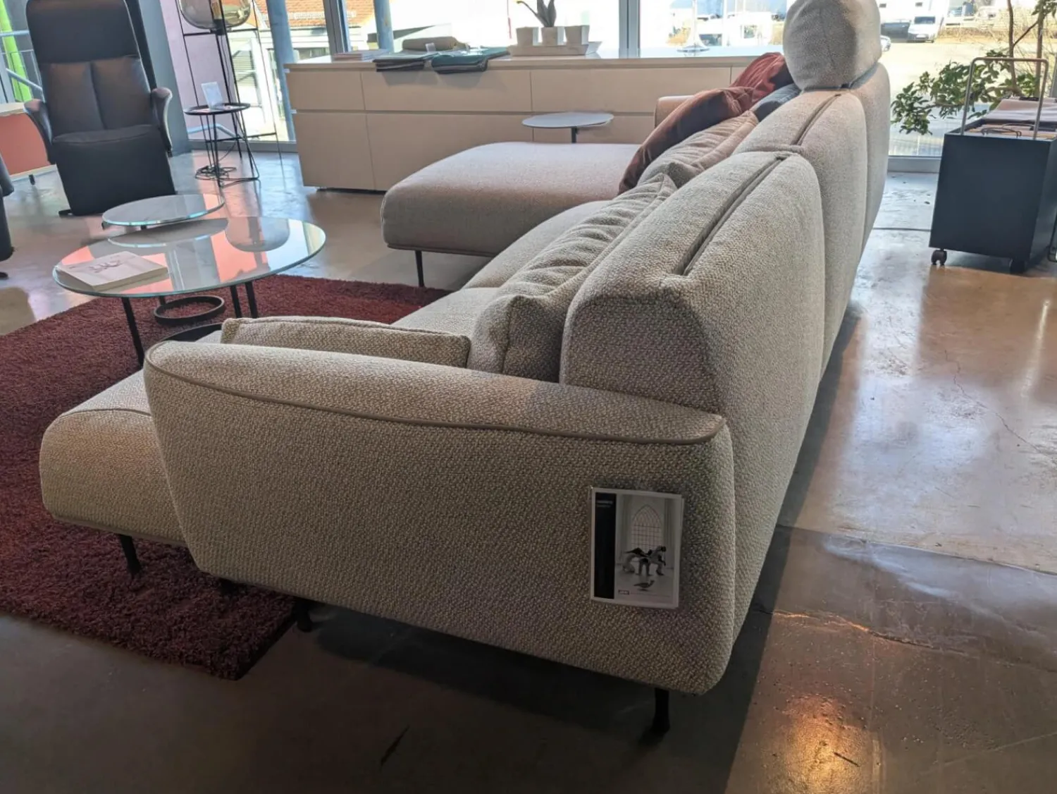 Jori Ecksofas|Ecksofa Eden Stoff Thuile C0002 Grau Creme Fuße Metall Bronze Schwarz Pulverbeschichtet Inklusive Hocker Und 3 Kissen