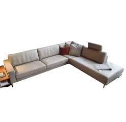 Rolf Benz Ecksofas|Ecksofa Ego Leder Stone Grey mit Nackenrolle