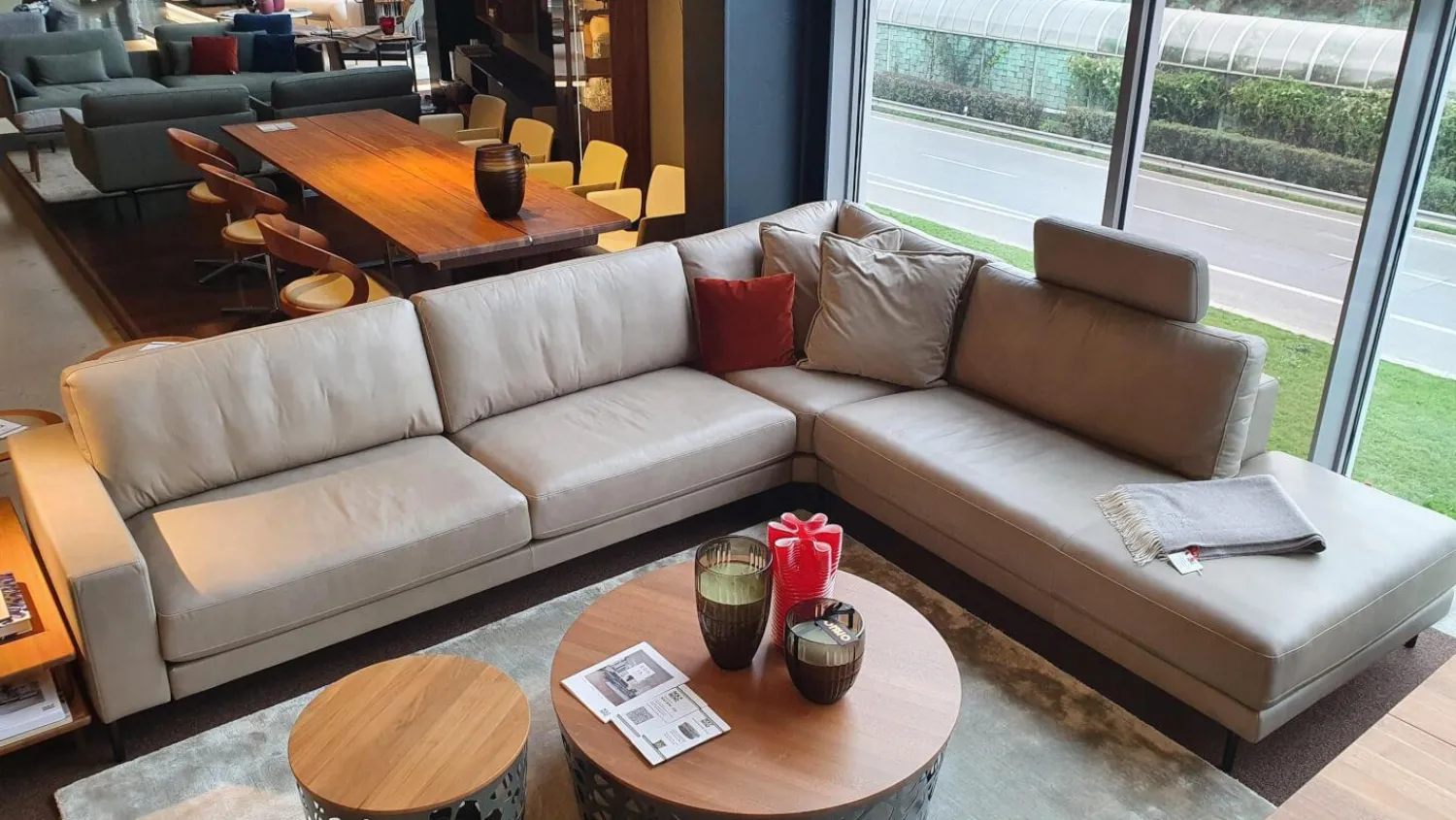 Rolf Benz Ecksofas|Ecksofa Ego Leder Stone Grey mit Nackenrolle