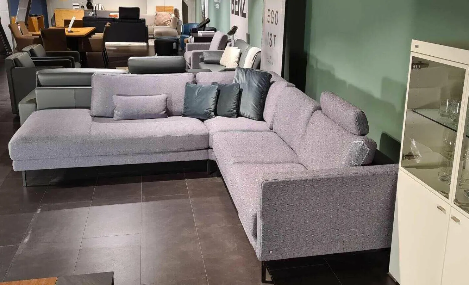 Rolf Benz Ecksofas|Ecksofa Ego Stoff 26.267 Graphitgrau mit 4 Kissen und Nackenstütze