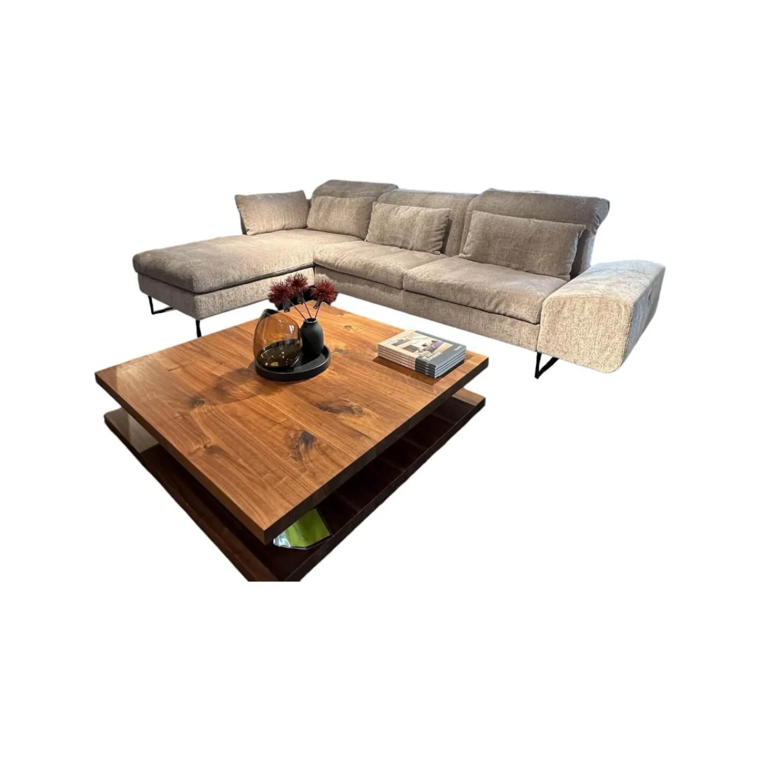 Brühl Ecksofas|Ecksofa Embrace Bezug Stoff 4401 92 Grau Abziehbar Metallfuß Schwarz Inklusive 4 Kissen