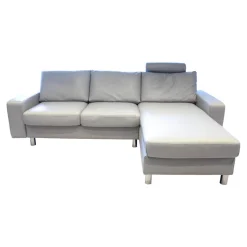 Stressless Ecksofas|Ecksofa Emma E 200 Leder Cori 091 Silver Cloud Hellgrau Fuß Edelstahl 011 Poliert