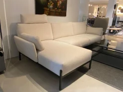 Leolux Ecksofas|Ecksofa Enna Stoff Mondo 020 Bianco Weiß Füße Schwarz mit Kopfstütze