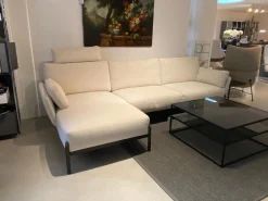 Leolux Ecksofas|Ecksofa Enna Stoff Mondo 020 Bianco Weiß Füße Schwarz mit Kopfstütze