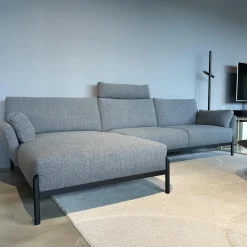 Leolux Ecksofas|Ecksofa Enna Stoff Mondo 007 Piombo Grau Gestell Epoxy Granite Anthrazit Matt Inklusive Kopfstütze