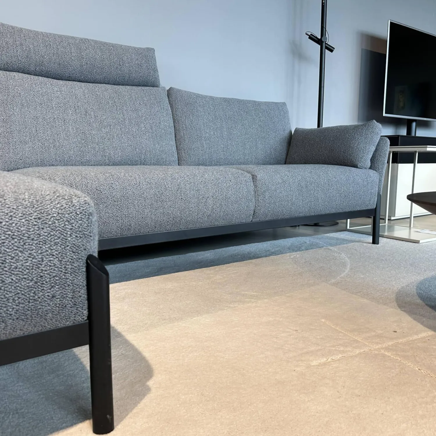 Leolux Ecksofas|Ecksofa Enna Stoff Mondo 007 Piombo Grau Gestell Epoxy Granite Anthrazit Matt Inklusive Kopfstütze