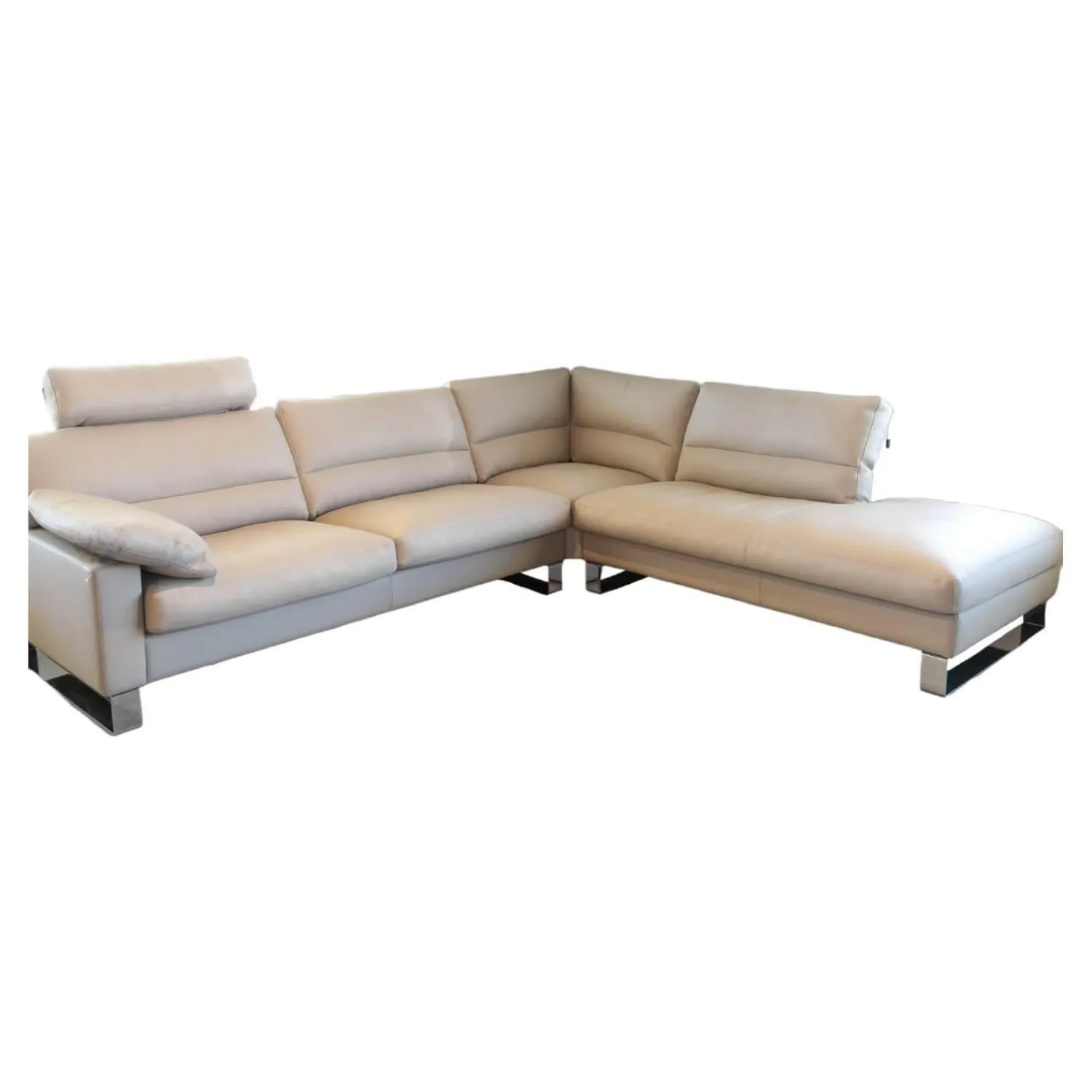 Erpo Ecksofas|Ecksofa Esparo 400 Bezug Leder I 43.210 Creme Kufen 8 HG Mit Kopfstütze Und Armlehnkissen