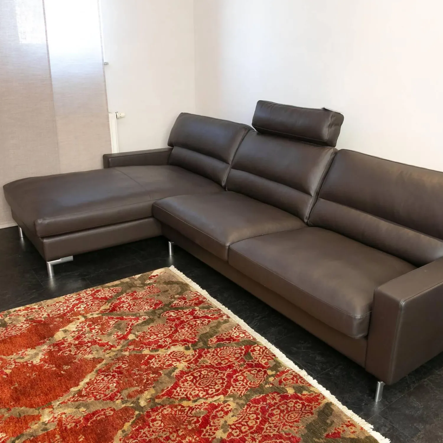 Erpo Ecksofas|Ecksofa Esparo 400 Leder J 42.090 Braun Schwarz Fußstütze Leder J 42.090