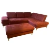 Dietsch Ecksofas|Ecksofa Family Relax 3 Stoff Deluxe Ziegel Rot Füße Metall Mit Bettauszug Inklusive Hocker