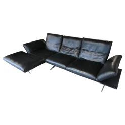 Koinor Ecksofas|Ecksofa Francis Leder C Classic Crow Schwarz Metallkufe Nickel Satiniert Edelstahloptik
