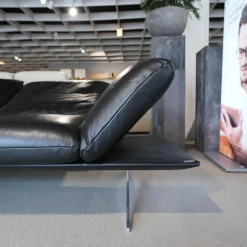 Koinor Ecksofas|Ecksofa Francis Leder C Classic Crow Schwarz Metallkufe Nickel Satiniert Edelstahloptik