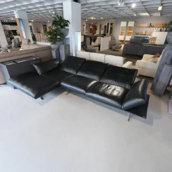 Koinor Ecksofas|Ecksofa Francis Leder C Classic Crow Schwarz Metallkufe Nickel Satiniert Edelstahloptik