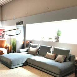 freistil Rolf Benz Ecksofas|Ecksofa Freistil 142 Stoff Blau Grau Füße Kunststoff Schwarz Inklusive Kissen