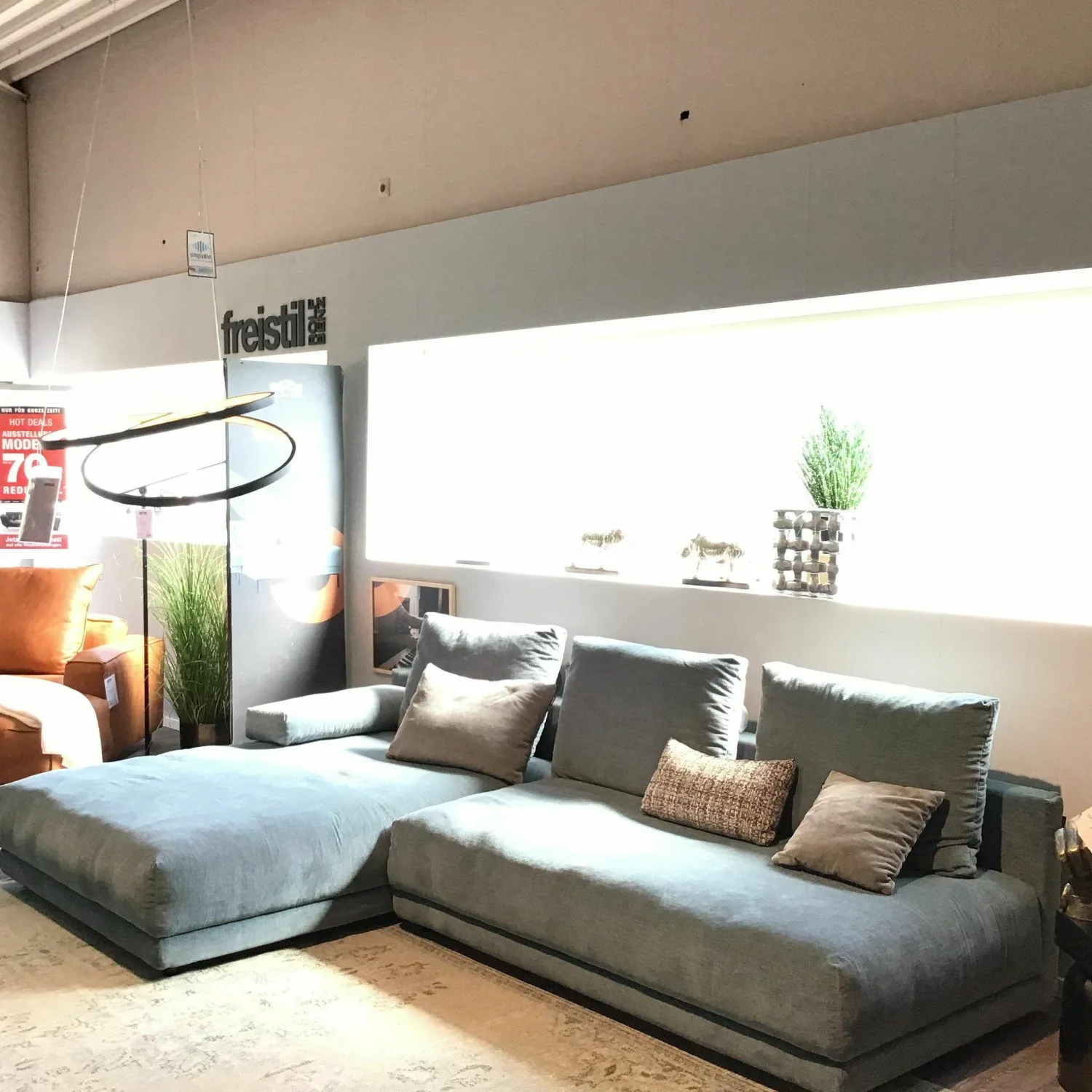 freistil Rolf Benz Ecksofas|Ecksofa Freistil 142 Stoff Blau Grau Füße Kunststoff Schwarz Inklusive Kissen