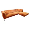 Sits Ecksofas|Ecksofa Frej Stoff Chenille Und Echtleder Cognac Orange Braun Winkelfüße Metall Schwarz