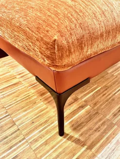 Sits Ecksofas|Ecksofa Frej Stoff Chenille Und Echtleder Cognac Orange Braun Winkelfüße Metall Schwarz