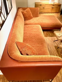Sits Ecksofas|Ecksofa Frej Stoff Chenille Und Echtleder Cognac Orange Braun Winkelfüße Metall Schwarz