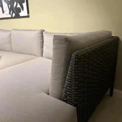 DEDON Ecksofas|Ecksofa Gartenlounge MU Stoff Natura Taupe Grau Gestell Aluminium Vulcano 305 Geflecht Vulcano 099