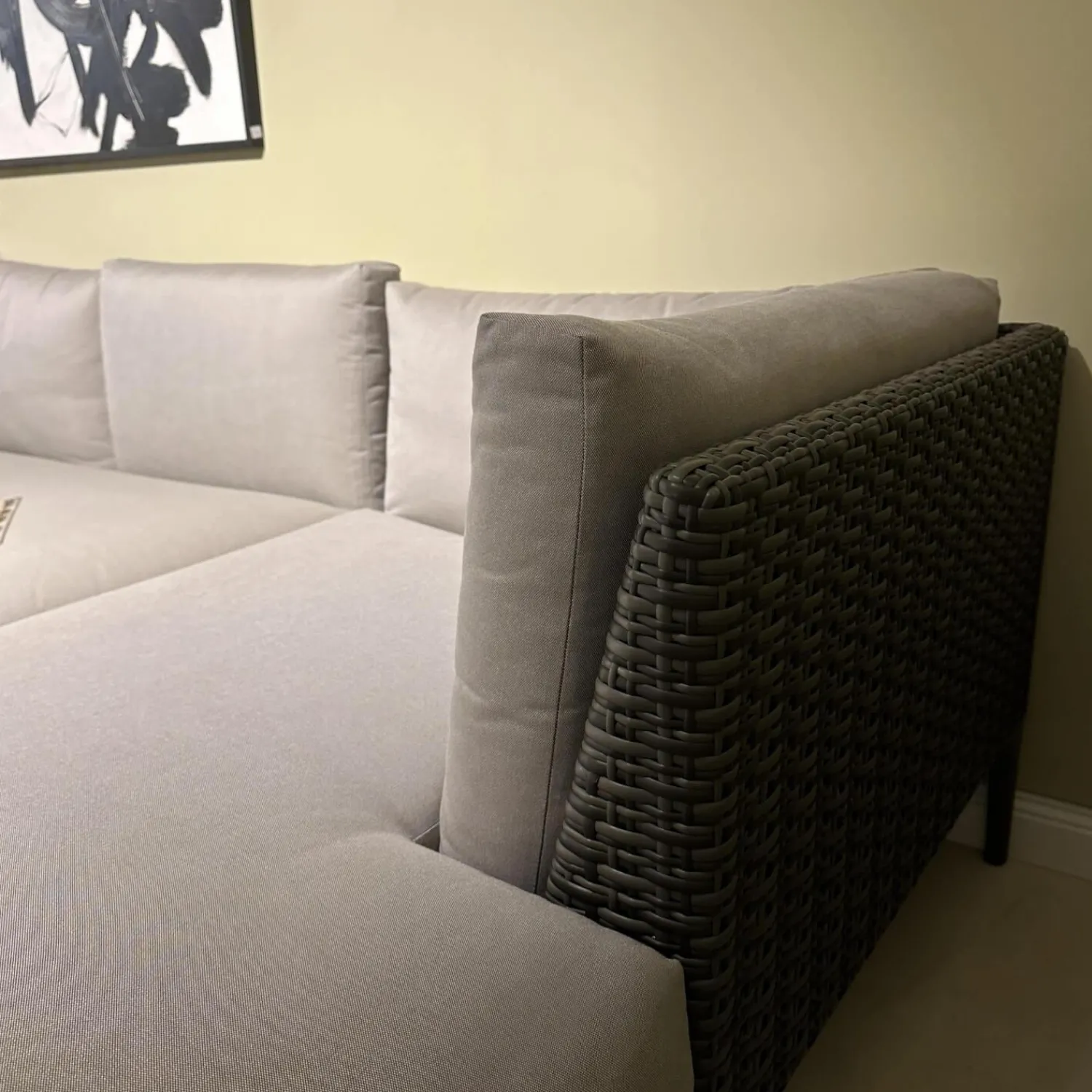 DEDON Ecksofas|Ecksofa Gartenlounge MU Stoff Natura Taupe Grau Gestell Aluminium Vulcano 305 Geflecht Vulcano 099