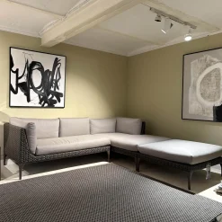 DEDON Ecksofas|Ecksofa Gartenlounge MU Stoff Natura Taupe Grau Gestell Aluminium Vulcano 305 Geflecht Vulcano 099