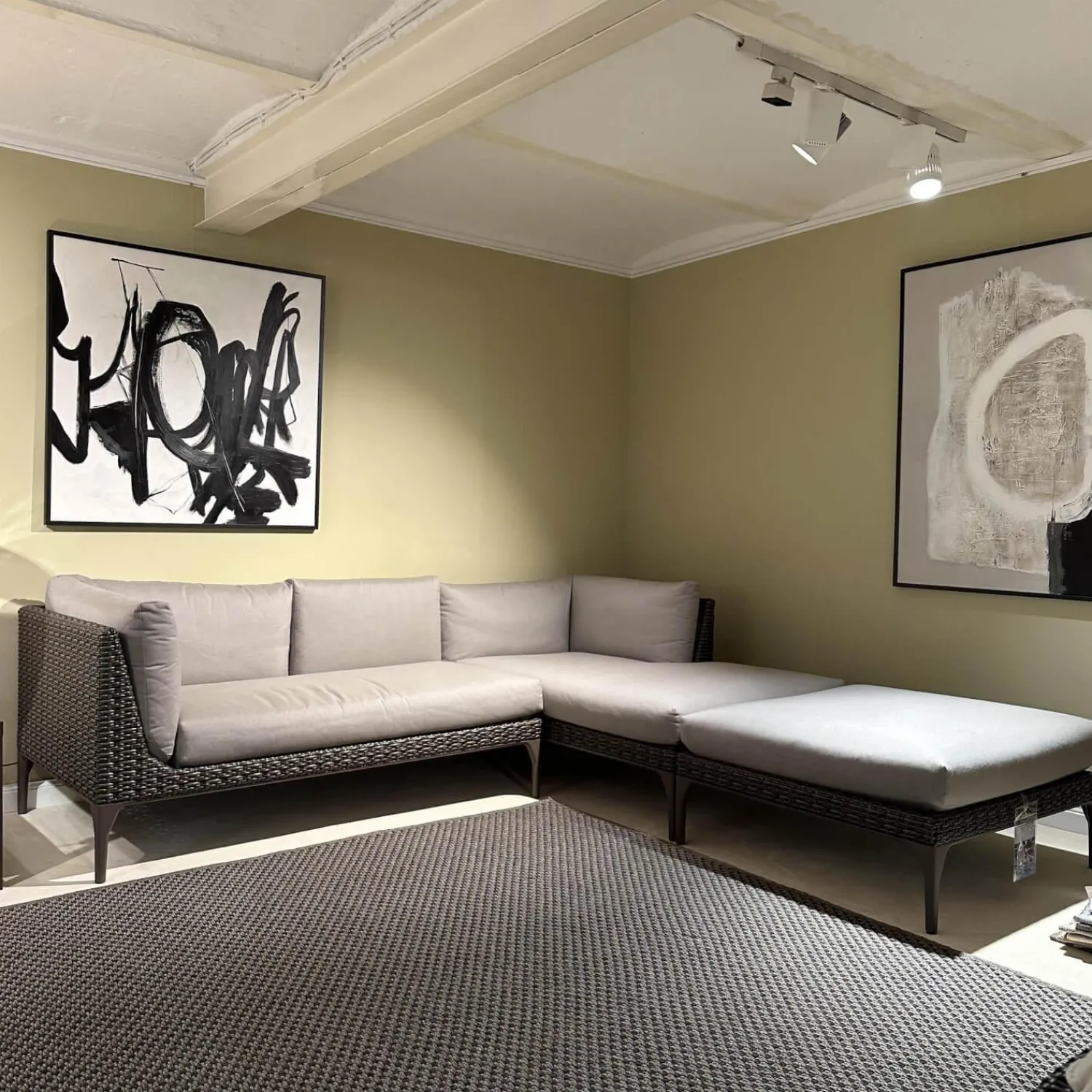 DEDON Ecksofas|Ecksofa Gartenlounge MU Stoff Natura Taupe Grau Gestell Aluminium Vulcano 305 Geflecht Vulcano 099