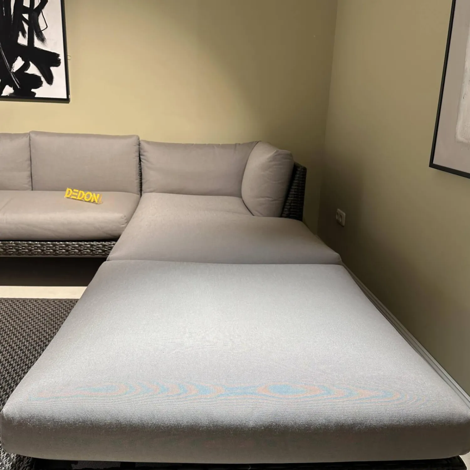 DEDON Ecksofas|Ecksofa Gartenlounge MU Stoff Natura Taupe Grau Gestell Aluminium Vulcano 305 Geflecht Vulcano 099