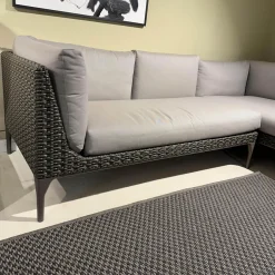 DEDON Ecksofas|Ecksofa Gartenlounge MU Stoff Natura Taupe Grau Gestell Aluminium Vulcano 305 Geflecht Vulcano 099