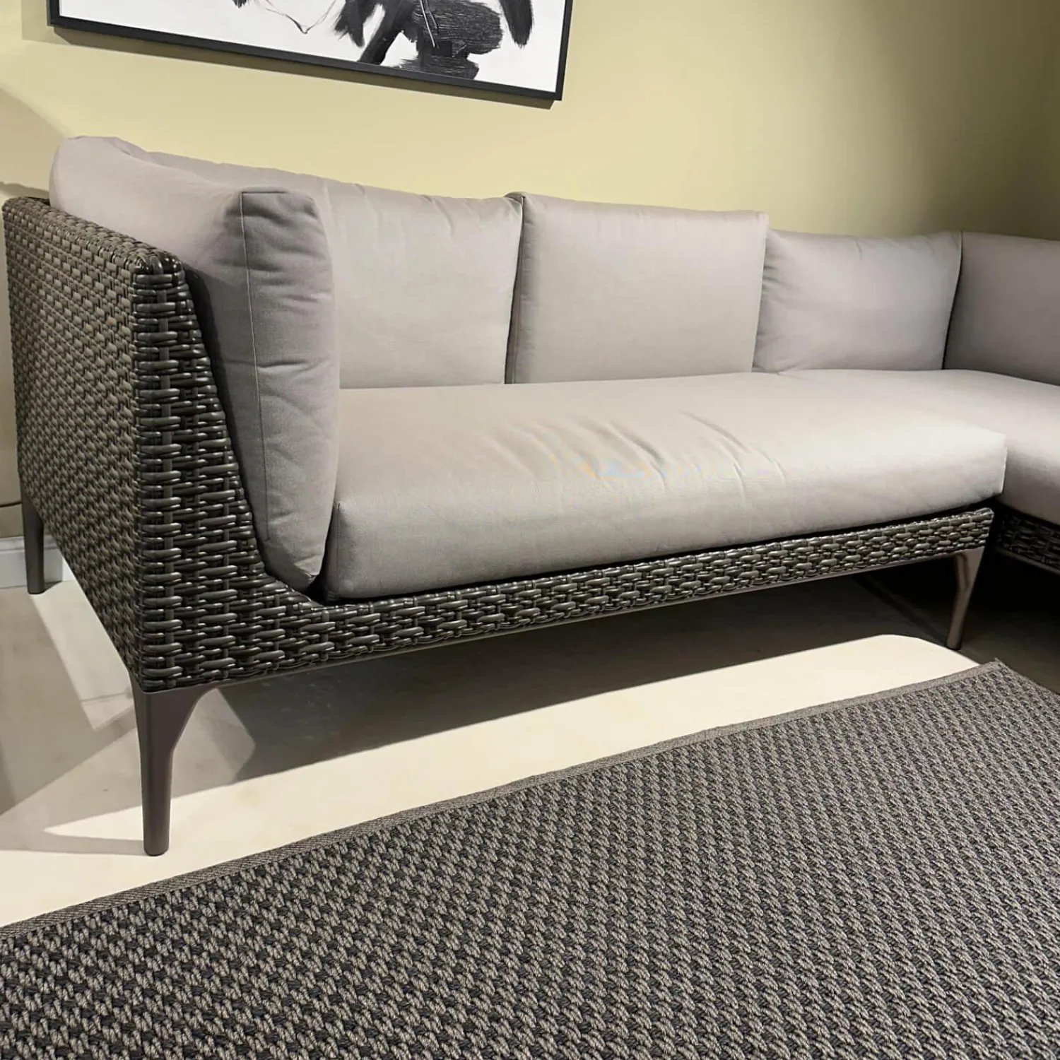 DEDON Ecksofas|Ecksofa Gartenlounge MU Stoff Natura Taupe Grau Gestell Aluminium Vulcano 305 Geflecht Vulcano 099